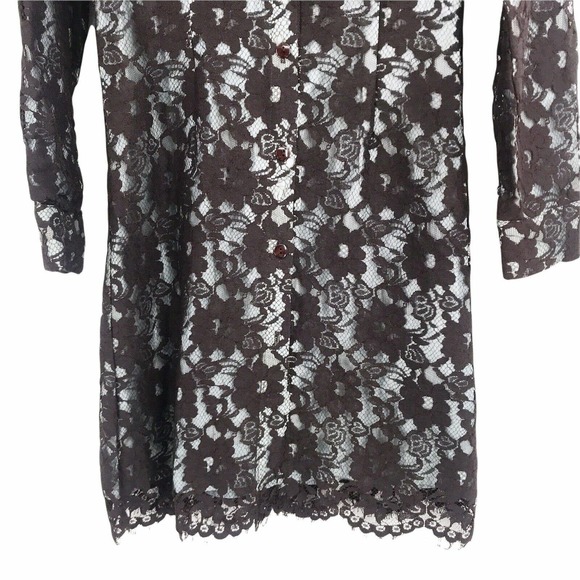VINTAGE MAXOU WOMNEN'S SIZE 10 BROWN LONG SLEEVE BUTTON FRONT FLORAL LACE DRESS - Picture 4 of 8